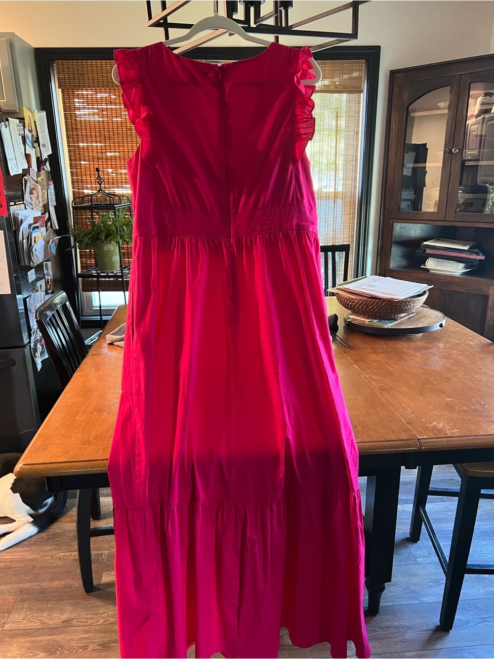 Maggy London Hot Pink Ruffle-Sleeve Tiered Maxi Dress
